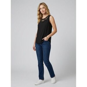 Sans & Sans Black Sleeveless Blouse Crochet Lace Yoke Keyhole Back Small